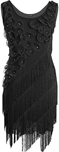 PrettyGuide Women 1920s Beaded Fringe Scalloped Petal Hem Origami Flapper Dress