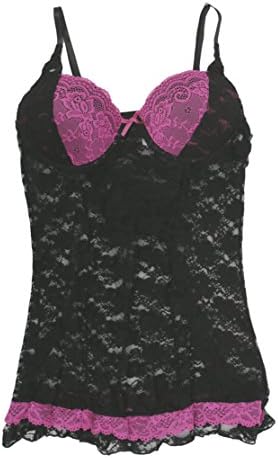 Just Sexy Lingerie Plus Size Molded Full Lace Cup Baby Doll (2X, Fuchsia)