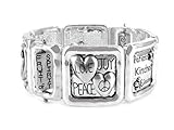 Polished Silvertone Fruit of the Spirit Stretch Bangle Bracelet