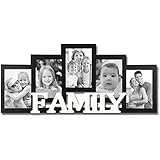 Adeco Decorative Black and White Wood ''Family'' Wall Hanging Picture Photo Frame, 5 Openings, 4x6''