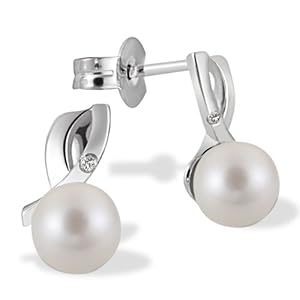 Goldmaid Damen-Ohrstecker Süßwasserperle 375 Weißgold 2 Brillanten 0,03 ct. Pe O5399WG