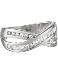 Sterling Silver Simulated Diamond Crossover Ring, Size 7