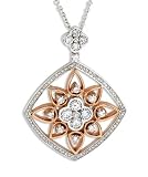 18k Two Tone Gold White and Rose Pink Gold Filigree Square Flower Diamond Pendant Necklace (G-H, SI, 2.26 carat)
