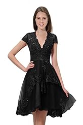 V-neck Cap Sleeves Short Sleeves Short Applique Beaded Tulle Mini Dress 