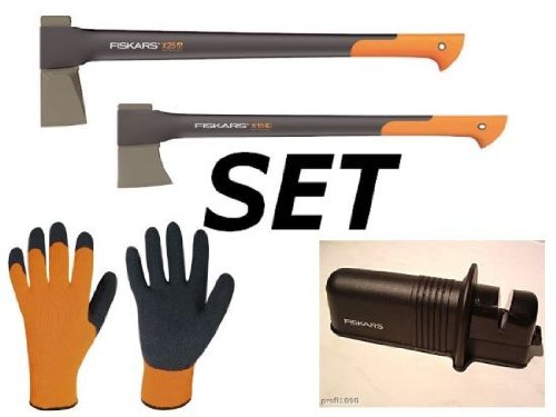 Fiskars Set Spaltaxt X25+Axt X15+Handschuhe+