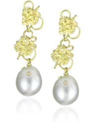 Vibes "Fairytale" 18 Karat Gold South Sea Pearl and Diamond Flower Earrings