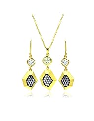 Nickel Free Sterling Silver Pendant & Earring Sets 14K Gold Plated CZ Center Set