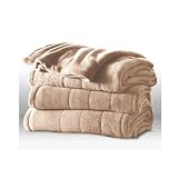 Sunbeam Channeled Microplush Heated Electric Blanket Twin Size Sand