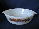 1970s Vintage Fire-King Anchor Hocking "Natures Bounty" Round Glass Casserole Dish - 2 Quart