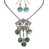 Vintage / Antique Teal Genuine Mother of Pearl Earrings and Necklace Set