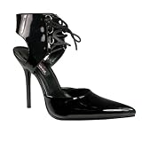 4 1/2 Inch Sexy Black Shoes Stiletto Heel Pointed-Toe Ankle Lace Pump Shoes Black Patent