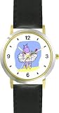 Purple Hippopotamus Ballerina - Ballet Dancer WATCHBUDDY&reg; DELUXE TWO-TONE THEME WATCH - Arabic Numbers - Black Leather Strap-Size-Large ( Men's Size or Jumbo Women's Size )