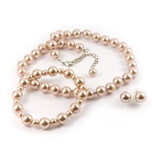 Chrystal Orchid 10mm Glass Pearl Necklace, Bracelet and Earri