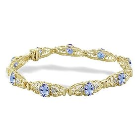 14K Yellow Gold Genuine Oval Tanzanite and Diamond Bracelet by Jewels For Me