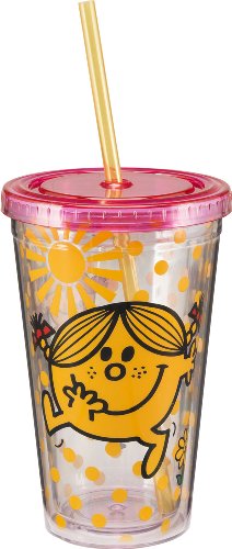 Vandor 44151 Mr. Men Little Miss-Little Miss Sunshine 18 oz Acrylic Travel Cup, Pink, Yellow, and Black