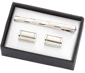 Aeropen International CUT-08 1 in. Silver Metal Cufflinks with Matching Tie Clip