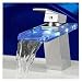 Modern Single Handle Waterfall Bathroom Vanity Vessel Sink LED Faucet, Chrome