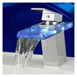 Modern Single Handle Waterfall Bathroom Vanity Vessel Sink LED Faucet, Chrome