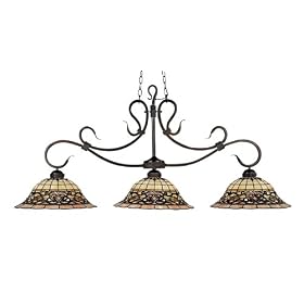 Landmark 348-VA Tiffany Buckingham 3-Light Billiard Light, 6-Inch, Vintage Antique with Tiffany Style Glass