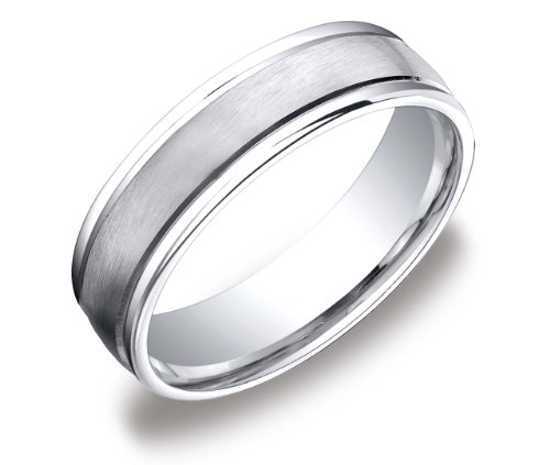 Cobalt 6mm Comfort Fit Round Edge Mens Wedding Band with Satin Center, Size 11