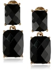 Anne Klein "Starry Night" Gold-Tone and Jet Clip Double Stone Drop Earrings