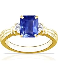 18K Yellow Gold Emerald Cut Blue Sapphire Three Stone Ring (GIA Certificate)