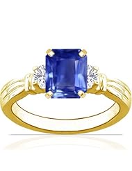 14K Yellow Gold Emerald Cut Blue Sapphire Three Stone Ring (GIA Certificate)
