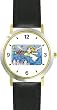 Angel with Bugle - Cherub, Angel or Cupid Theme - WATCHBUDDY&reg; DELUXE TWO-TONE THEME WATCH - Arabic Numbers - Black Leather Strap-Size-Large ( Men's Size or Jumbo Women's Size )