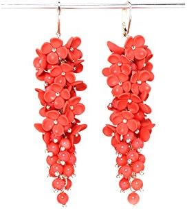 Red Earrings with Flowers - Floral Jewelry - Floral Earrings - Long Earrings - Errings with lilac flowers
