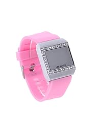 Lady Red LED Digital Wristwatch Wrist Watch Pink Silicone Band Rhinestone Dial