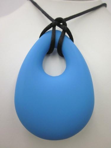 Chewable Teething Pendant for Teething Babies or Nursing Moms. Blue Pearshape Large 46mm x 70mm Soft Silicone Chewable Pendant with 26" Black Cord. Soft Silicone Food Safe Bead. BPA Free Non Toxic. Gift Box Included for Easy Gift Giving