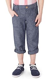 Autograph Adjustable Waist Roll Up Chambray Trousers with Linen