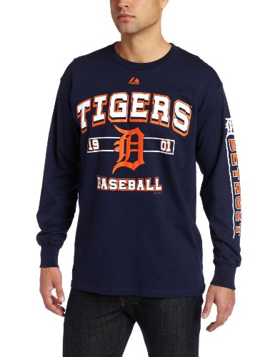 MLB Men's Detroit Tigers Past Time Original Long Sleeve Basic Tee, Athletic Navy, Medium