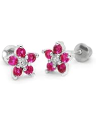 14k Gold Plated 925 Silver Ruby Baby Flower Children Screwback Earring Baby, Toddler, Kids & Children
