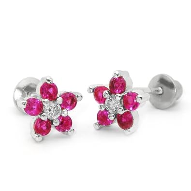 Cheap Girls Jewelry 14k Gold Plated 925 Silver Ruby Baby Flower Children Screwback Earring Baby, Toddler, Kids & Children For Sale
