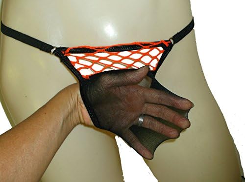 Mens Super STRETCHY Stocking Thong with ORANGE NET Border G String Underwear MADE in USA