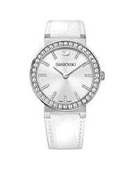 Swarovski Citra Spehere Silver Dial Stainless Steel Crystal Case White Leather Ladies Watch 1185826