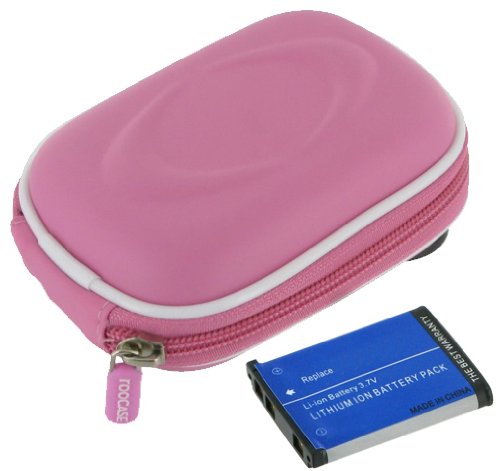 rooCASE 2n1 EVA Hard Shell (Pink) Case with Memory Foam and Fuji NP-45 740mAh Li-Ion Battery for Fujifilm FinePix JX200 Digital Camera
