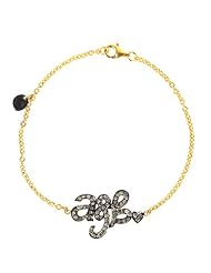 Initial Charm Diamond Pave 18kt Yellow Gold Chain Bracelet Silver Handmade Jewelry