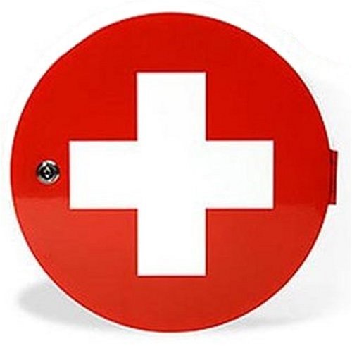 Present Time Medicine Cabinet, Red With White Cross, Round