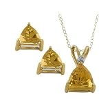 10K Yellow Gold with Trillion Cut Citrine Necklace and Earrings Set