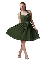 Sexy Backless Pleated Halter Cocktail Knee Length Short Chiffon Prom Dress 