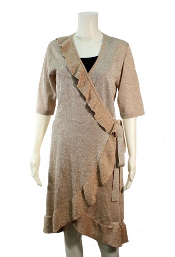 BCBG Maxazria womens florentine champagne ruffled wrap dress L