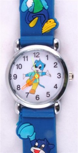 Childrens quartz blue cat watch blue strap