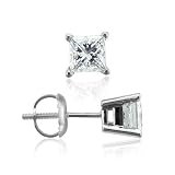 Platinum Princess Cut Natural Diamond Stud Earrings (F-G, VS2, 0.33 cttw)-Certificate of Authenticity
