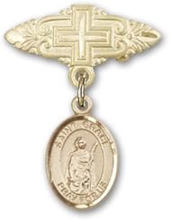 Gold Filled Baby Badge with St. Grace Charm and Badge Pin with Cross