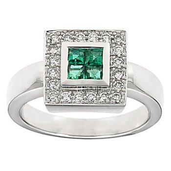14k White Gold Emerald and Diamond Ring (H/I1, 1/4 ct. tw.)