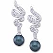 14kt White Gold Black Pearl and Spiral Diamond Earrings