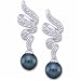 14kt White Gold Black Pearl and Spiral Diamond Earrings