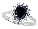 2.00 cttw 925 Sterling Silver 14K White Gold Plated Genuine Pear Shape Black Sapphire Engagement Ring - Gold Plated Silver 2.00 cttw 925 Sterling Silver 14K White Gold Plated Genuine Pear Shape Black Sapphire Engagement Ring - Gold Plated Silver